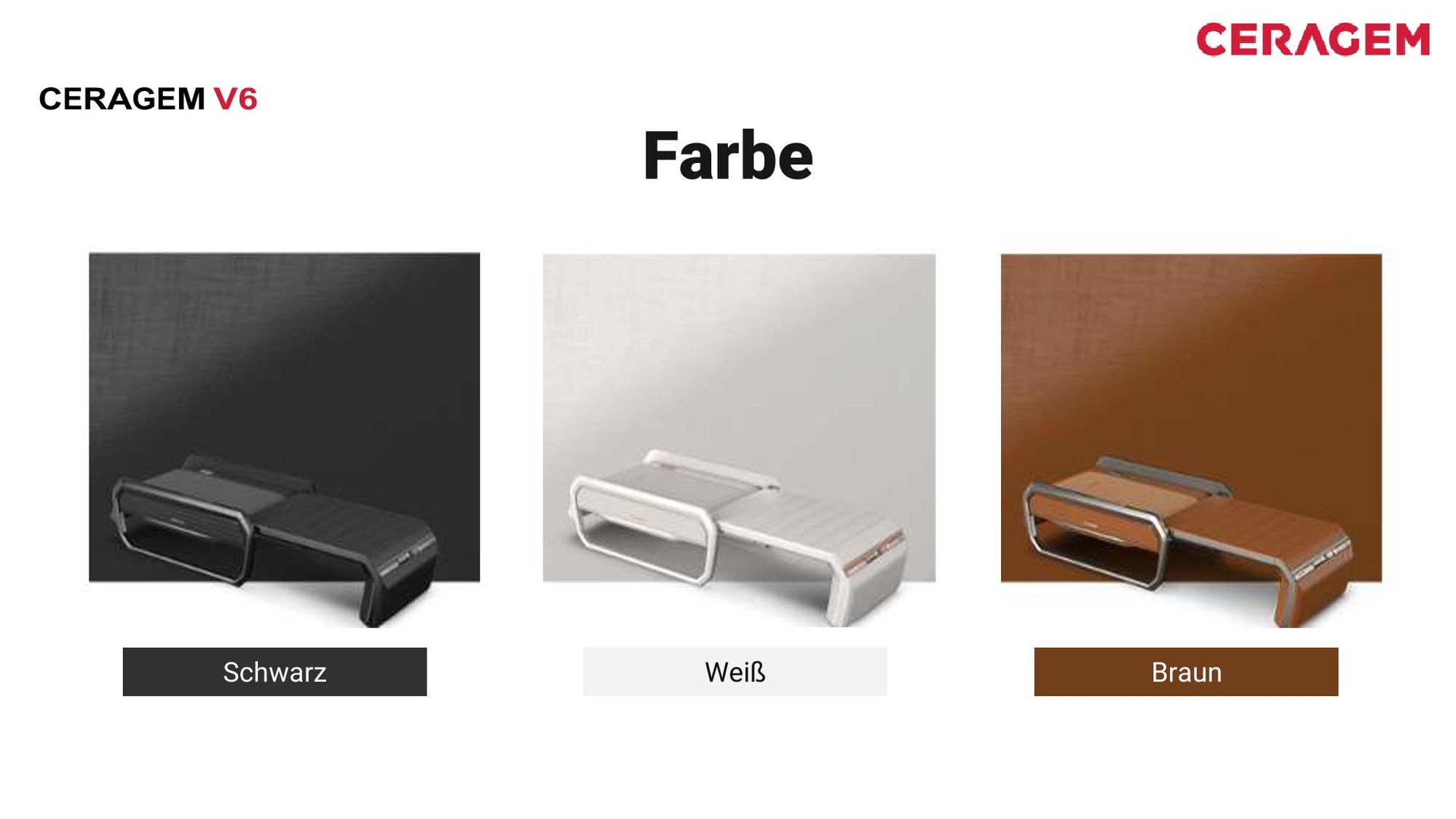 CERAGEM V6 Farben Schwarz Weiß und Braun für hochwertige Wohnräume in der Schweiz und Liechtenstein