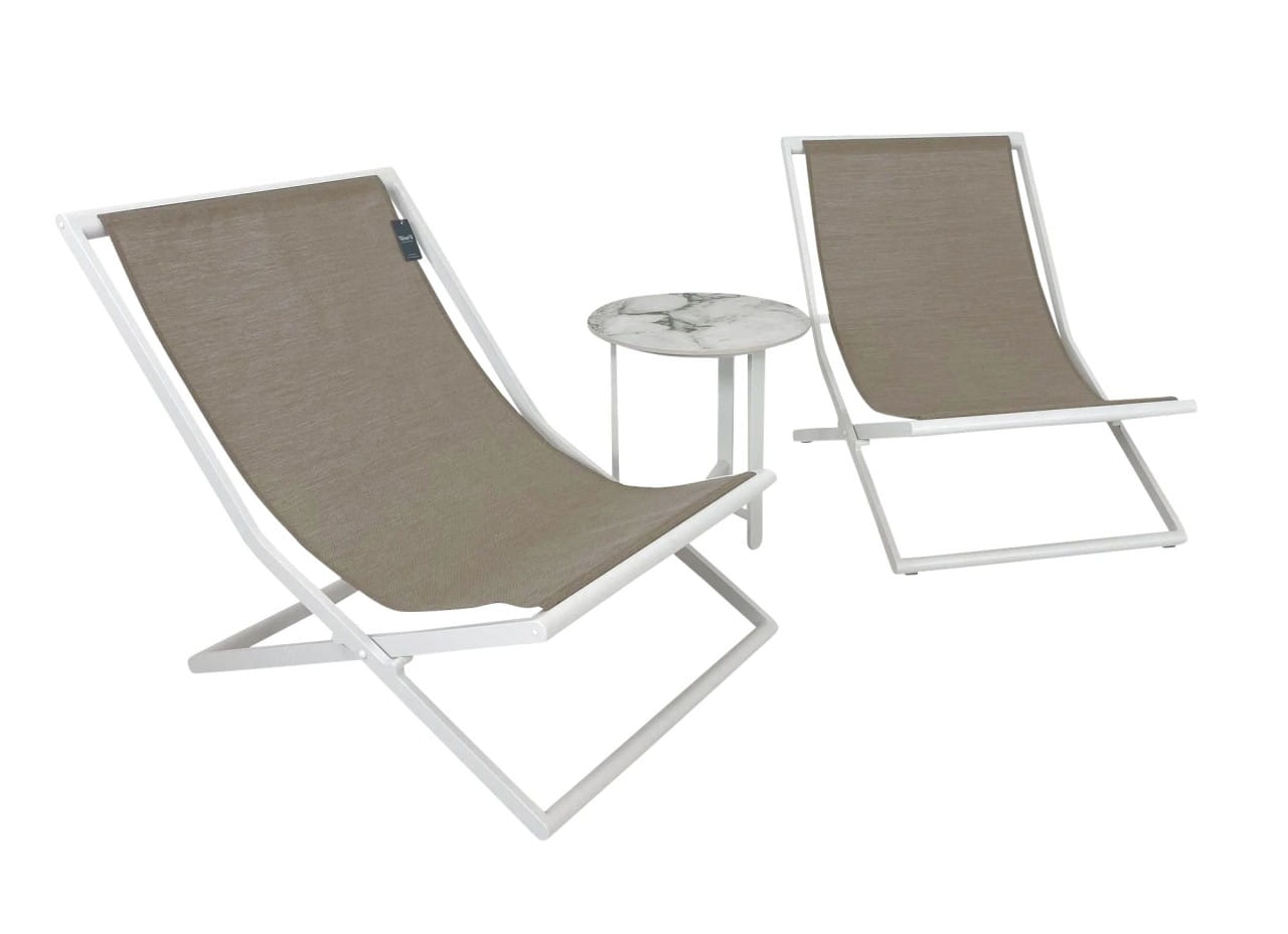 TALENTI RIVIERA DECK CHAIR Sonnenliegen Set mit Beistelltisch in weiß für Garten, Terrasse & Balkon