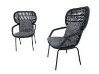 TALENTI PANAMA OUTDOOR Hochlehner Gartenstühle im 2er Set in graphit & Polster grau melliert