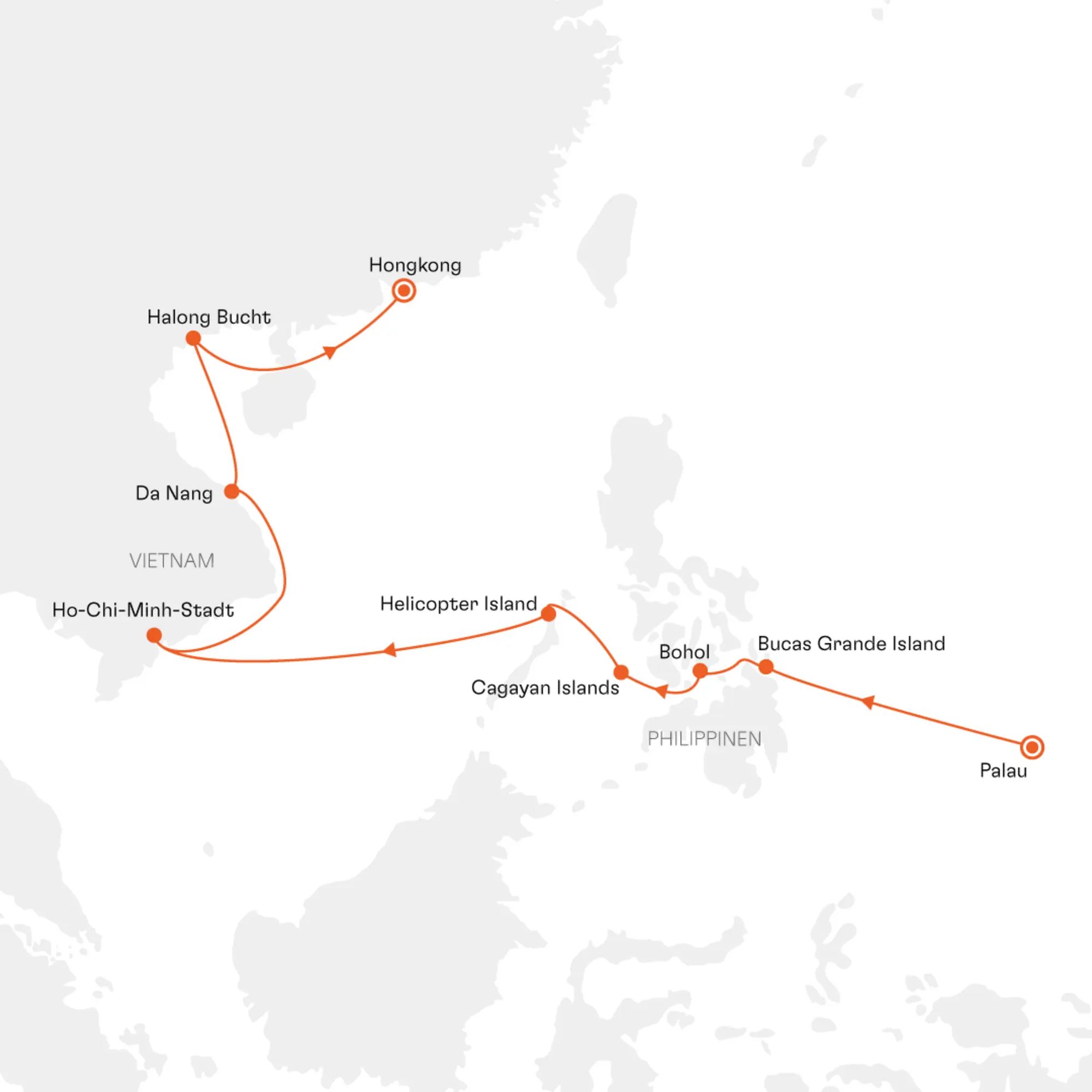 Routenkarte SPI2707 Palau Hongkong Hapag-Lloyd Cruises