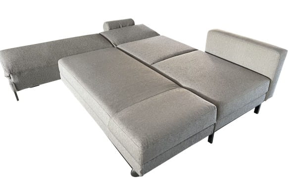 Brühl FOUR-TWO compact Sofa mit Recamiere rechts sowie Drehsofa links mit Bettfunktion in Stoff grau