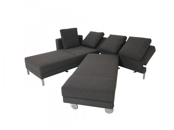 Brühl FOUR-TWO compact Sofa mit Recamiere und Bettfunktion in Stoff dunkelgrau