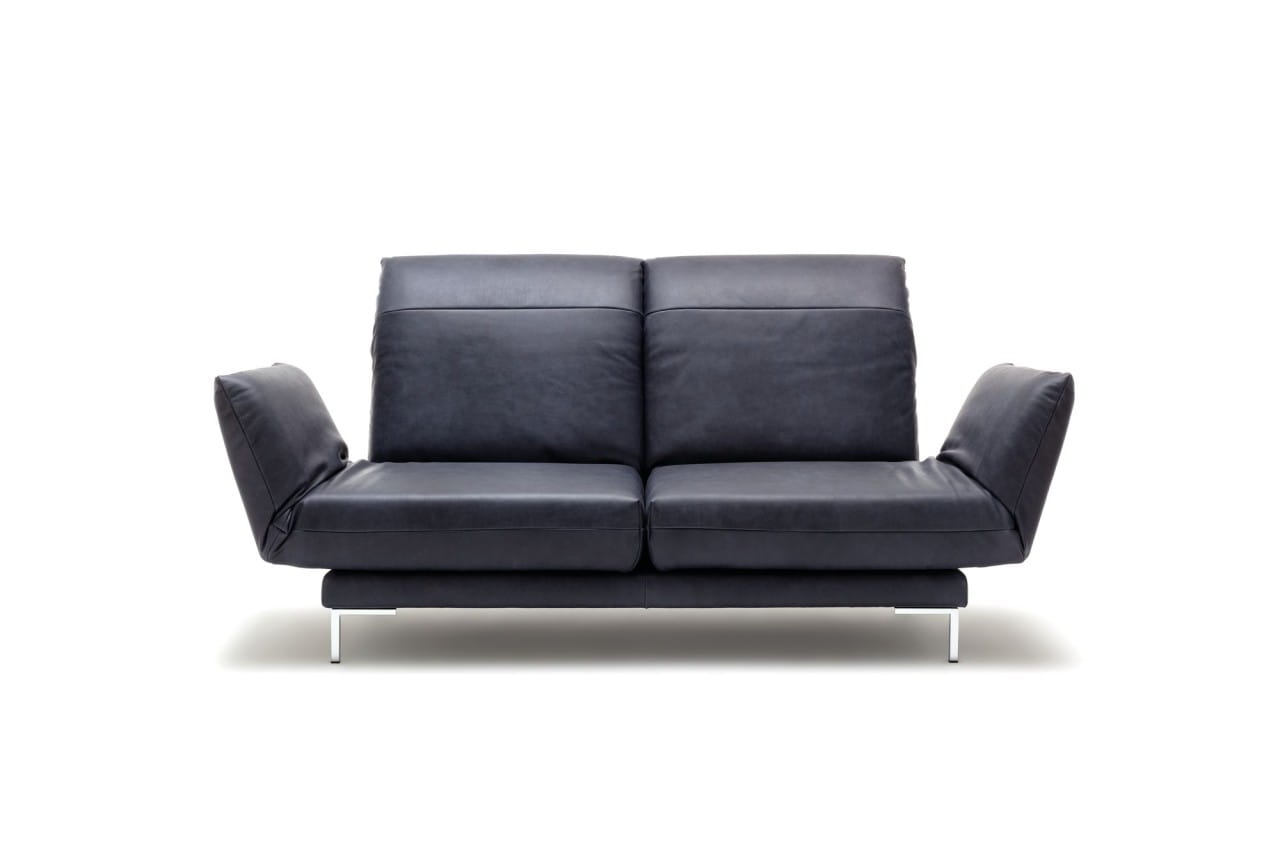 freistil 140 ROLF BENZ Sofa mit beidseitigen Drehsitzen mit Relaxfunktion in Leder schwarzblau