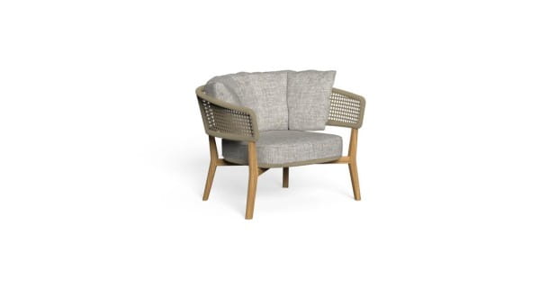 TALENTI MOON TEAK Sofa mit Sessel und Couchtisch Set in Kordel beige und Polster beigegrau