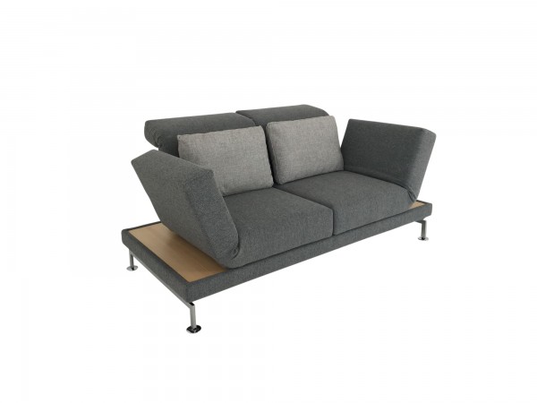 Brühl MOULE SMALL Sofa 2 mit Drehsitzen in Stoff grau mit beidseitigen Ablagen in Eiche