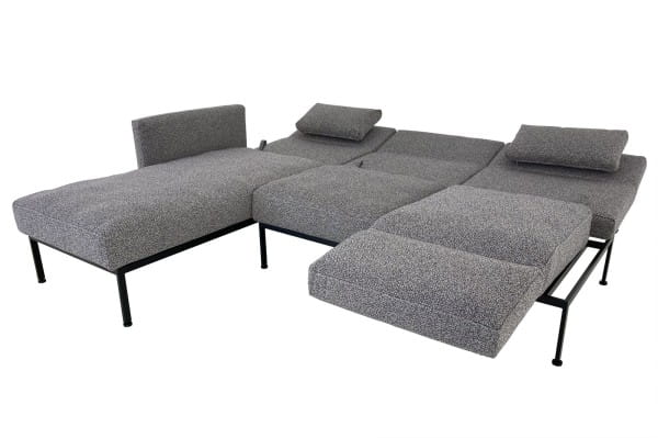 Brühl RORO SOFT Sofa mit Recamiere links mit weichen Sitzen und Drehsitz rechts im 36er Stoff