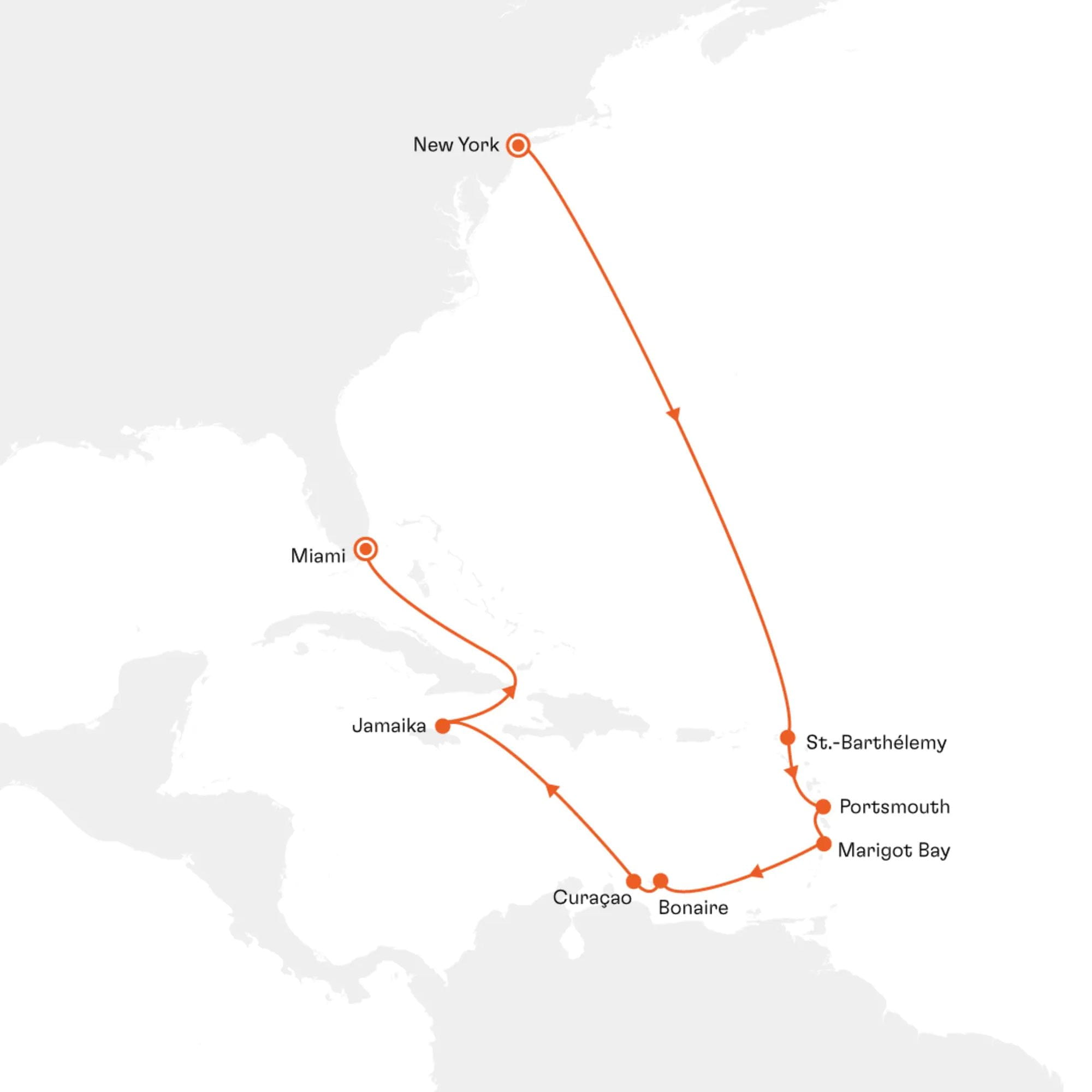 Route map EUR2628 New York Miami Hapag-Lloyd Cruises