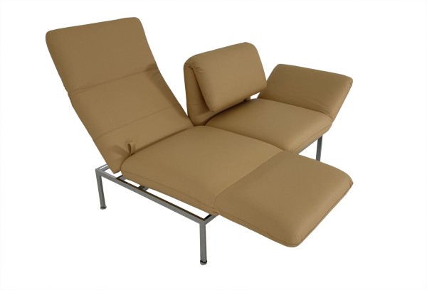 Brühl RORO small Sofa im ockerfarbenen Jumbo Leder mit Drehsitzen und Chromgestell
