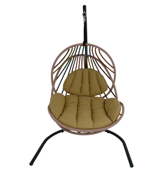 DEDON KIDA HANGING LOUNGE CHAIR inkl. Base in der Farbe 170 glow touch mit Kissen in natura pomelo