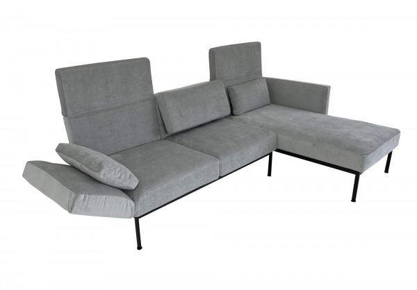 Brühl RORO SOFT Sofa mit Recamiere rechts mit weichen Sitzen und Drehsitz links in Stoff grau