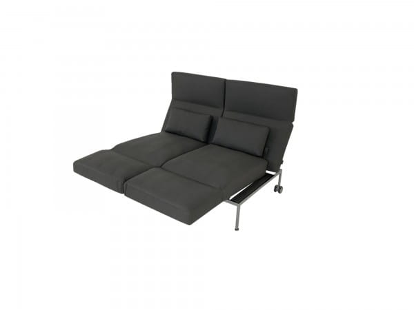 Brühl RORO SOFT Sofa 2 mit weichen Sitzen in Leder Taron grau Gestell verchromt mit Rollen