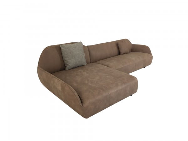 Hülsta Sofa hs.480 mit Recamiere in samtig weichen Anilin Leder Yves graubeige mit Kissen