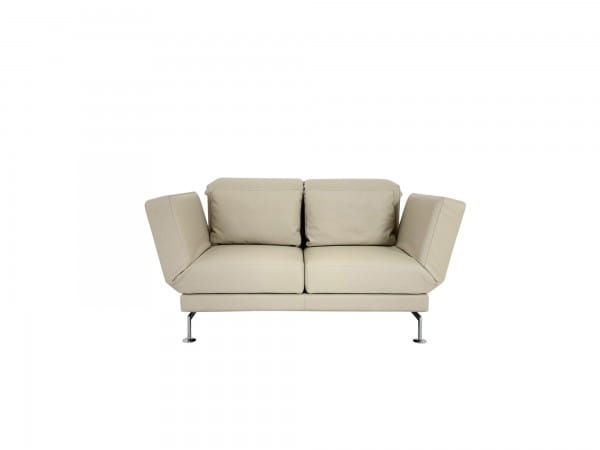Brühl MOULE SMALL Sofa 2 mit zwei Drehsitzen im edlen La Plume Leder beige mit Chrom Kufen