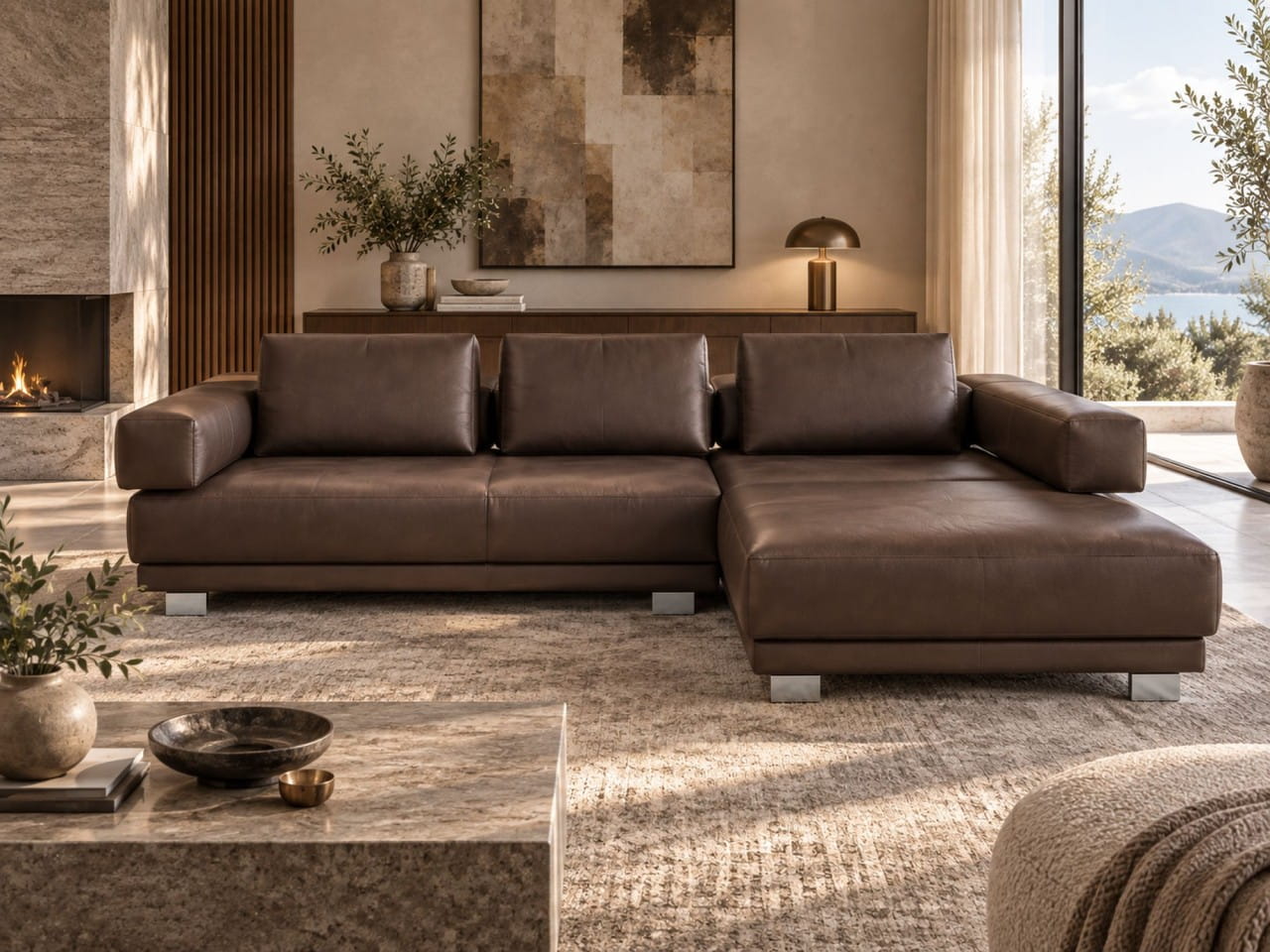 Ewald Schillig SKIN Sofa mit Recamiere rechts und Motorvorzug Dickleder L140 aus 14 Farben wählbar