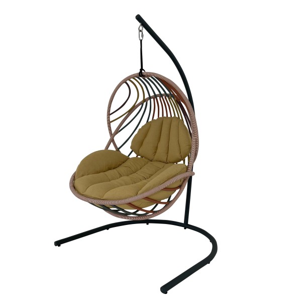 DEDON KIDA HANGING LOUNGE CHAIR inkl. Base in der Farbe 170 glow touch mit Kissen in natura pomelo