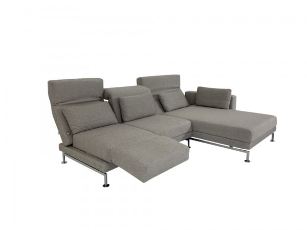 Brühl MOULE MEDIUM Sofa mit XL Recamiere rechts im Stoff beige braun melliert und Drehsitz links