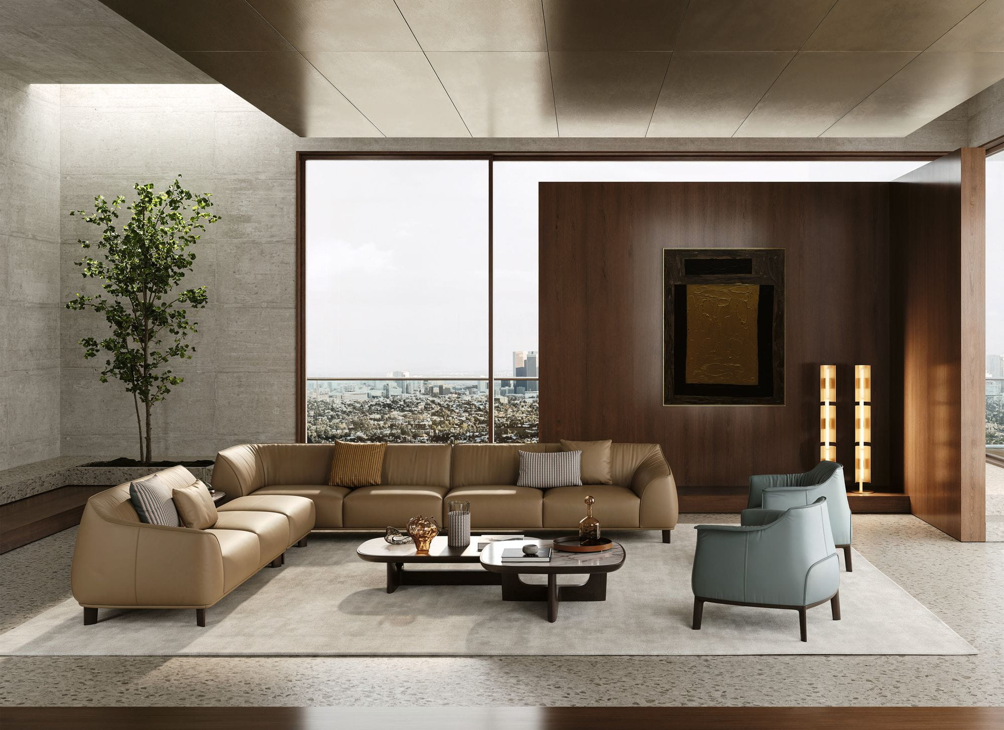 Poltrona Frau Archibald Sofa System im luxuriösen Wohnraum als Beispiel für Poltrona Frau Einrichtungsberatung in Liechtenstein und der Schweiz