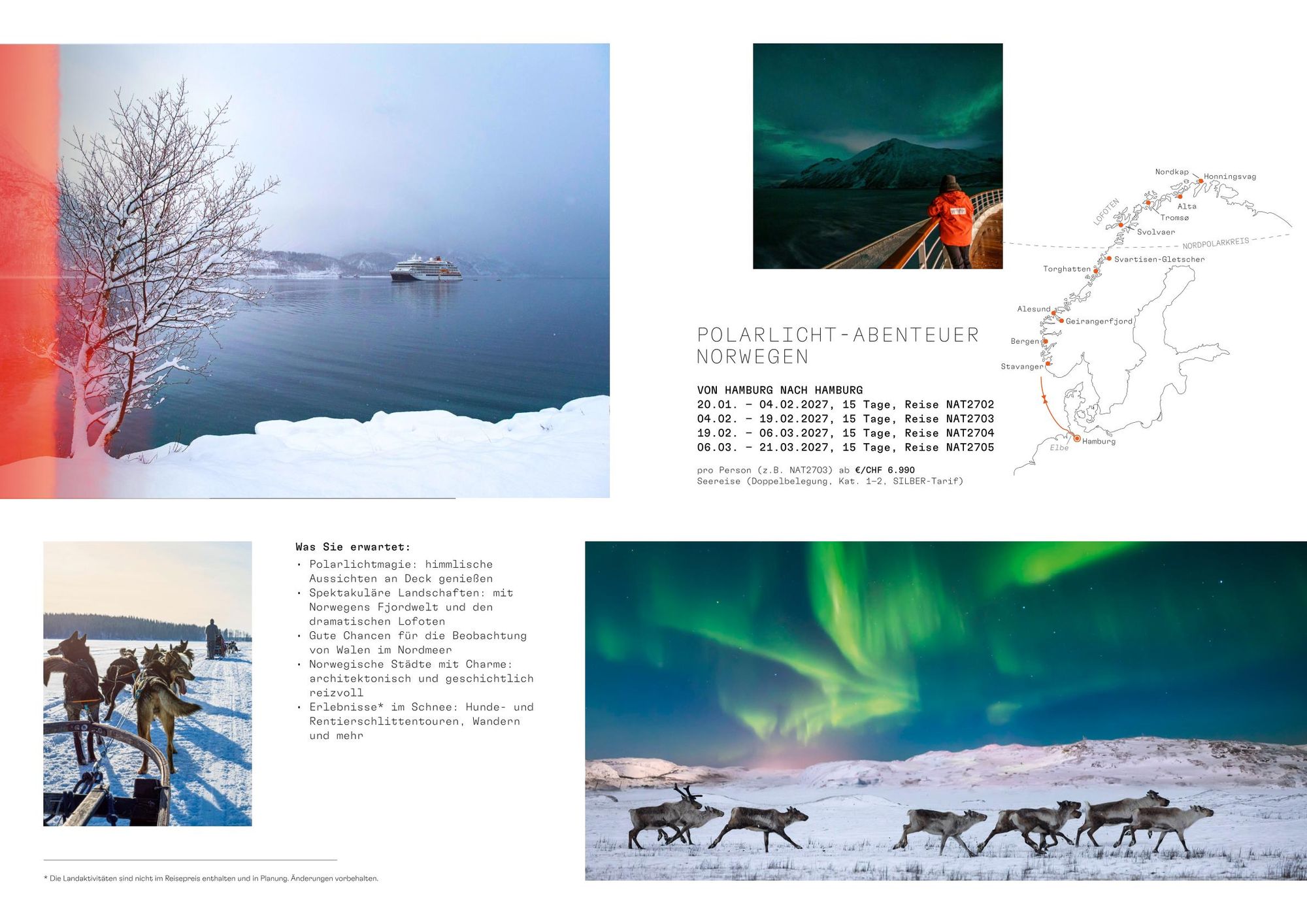 Winter-Abenteuer Lappland mit verschneiter Landschaft, Rentier- und Hundeschlittenmotiven