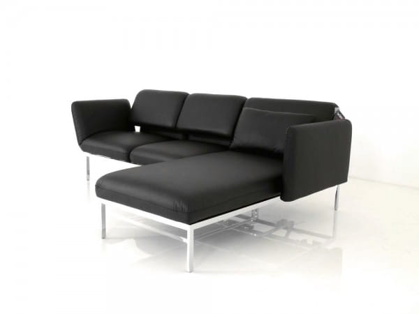 Brühl RORO small Sofa mit Recamiere in Leder BASIC schwarz