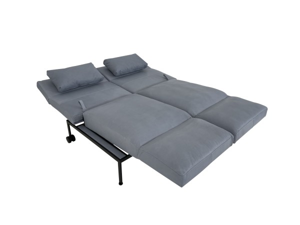 Brühl RORO SOFT Sofa 2 mit weichen Sitzen in Leder Lama blaugrau mit Gestell schwarz mit Rollen