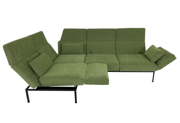 Brühl RORO SOFT Ecksofa links mit weichen Sitzkomfort und zwei Drehsitzen in Stoff grün