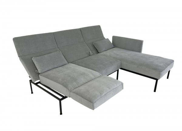 Brühl RORO SOFT Sofa mit Recamiere rechts mit weichen Sitzen und Drehsitz links in Stoff grau