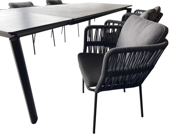 TALENTI 6 Stück CLIFF Stühle in dunkelgrau mit MILO Auszugstisch 200 - 260 cm mit Keramikplatte
