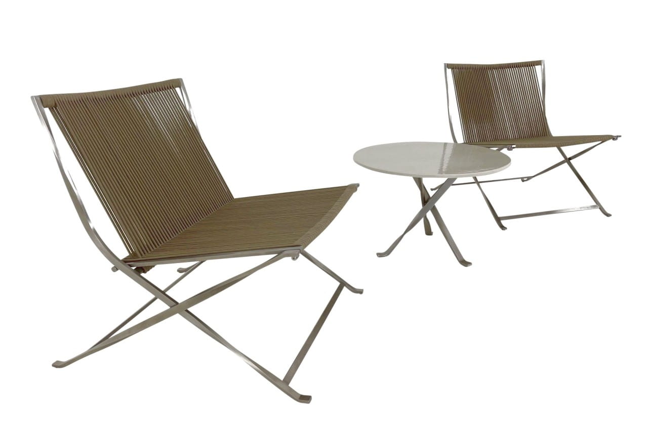 TALENTI GEORGE Lounge Sessel Set in Seil beige klappbar inkl. Beistelltisch für Garten oder Terrasse