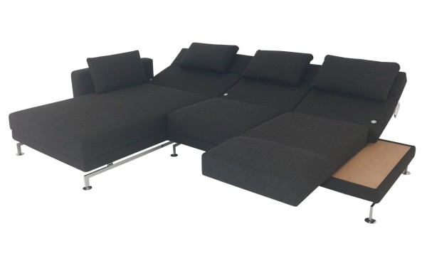 Brühl MOULE MEDIUM Sofa mit XL Longchair im anthrazit-braunen Stoffbezug mit Ablage