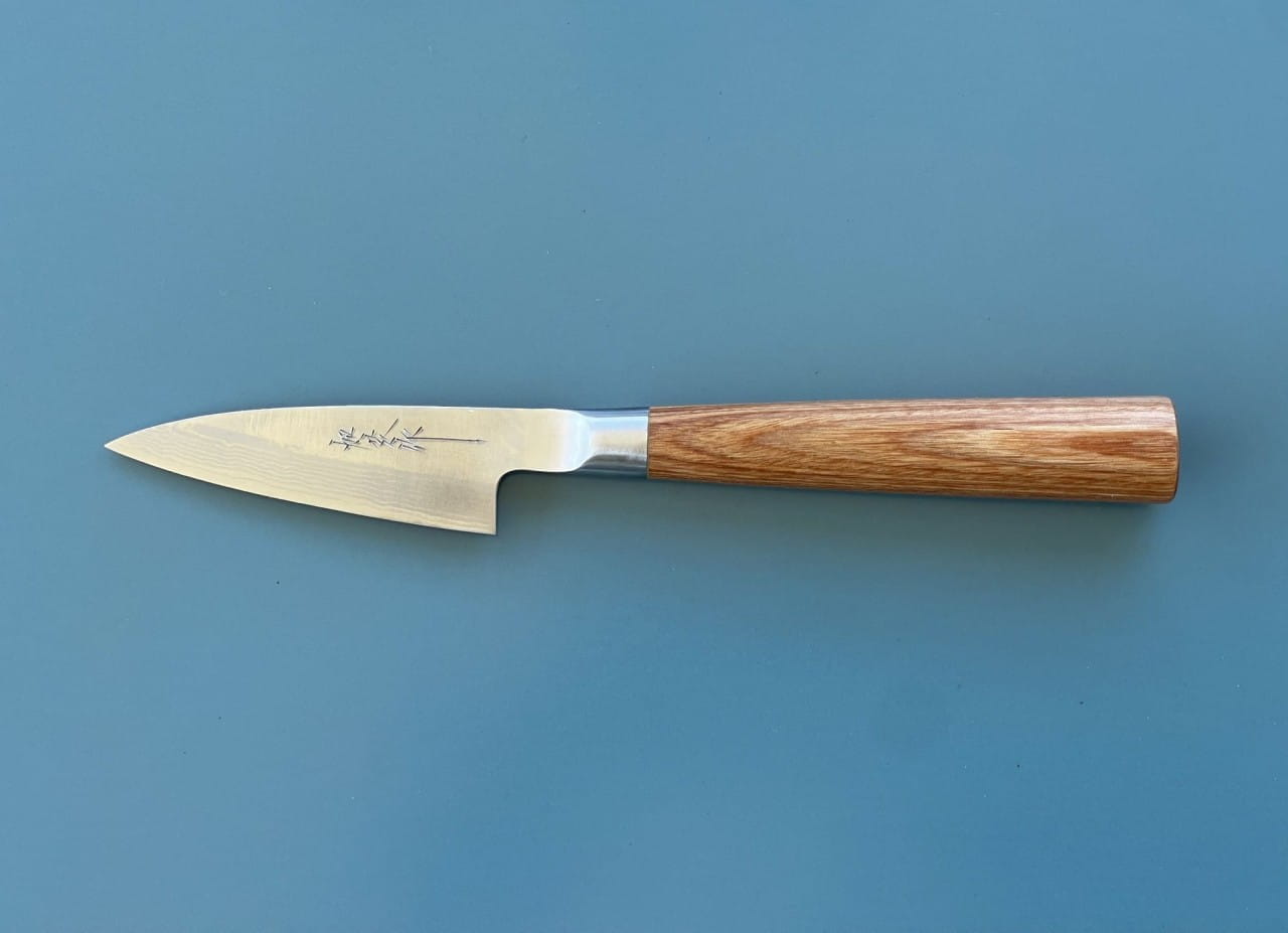 Kamo Katsuyasu Petty 80 - handgefertigtes japanisches Küchenmesser des Meisters in Damaststahl