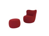 Freistil 173 ROLF BENZ Sessel mit rundem Hocker in rubinroten Stoff aus der Gummibärenbande