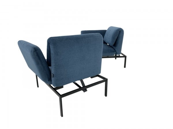 Brühl RORO small Liege Sessel Set im edlen Stoff petrolblau mit Gestell schwarz