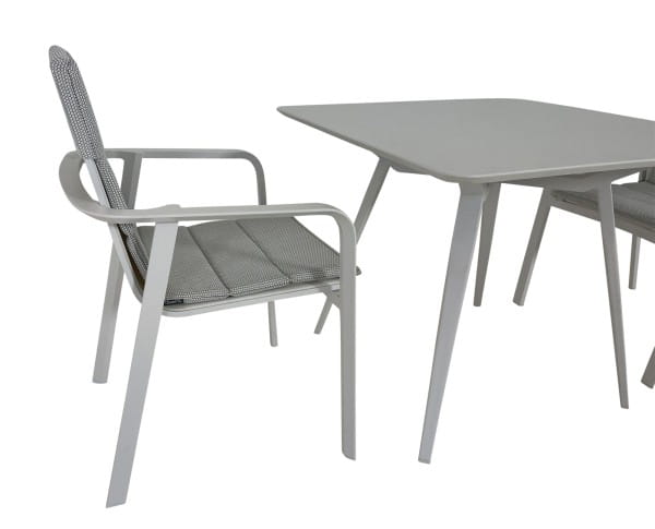 TALENTI MILO Armlehnstühle mit Polster & MILO Tisch 90 x 90 cm in weiß für Balkon & Terrasse