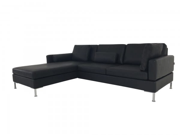 Brühl ALBA Sofa mit Recamiere in Anilin Leder OLIVA schwarz