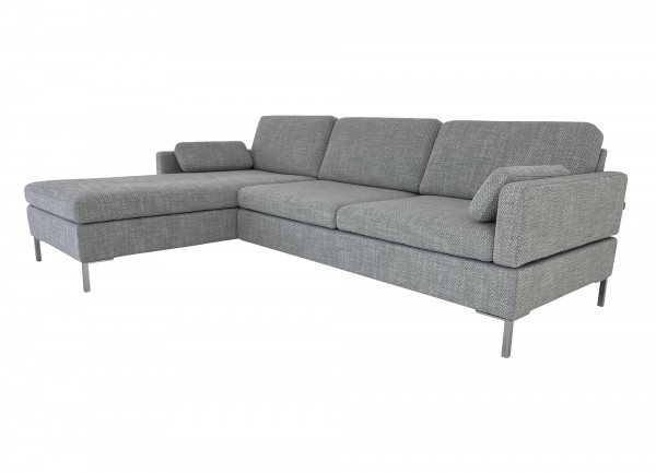Brühl ALBA Sofa mit Recamiere links in Stoff grau und klappbaren Rücken und Seitenteilen